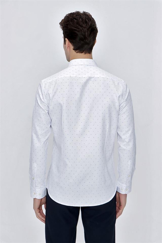 Uzun Kol Baskılı Armürlü Gömlek Yaka Cepsiz Klasik Slim Fit Dar Kesim Pamuklu Gömlek 1004225225-S