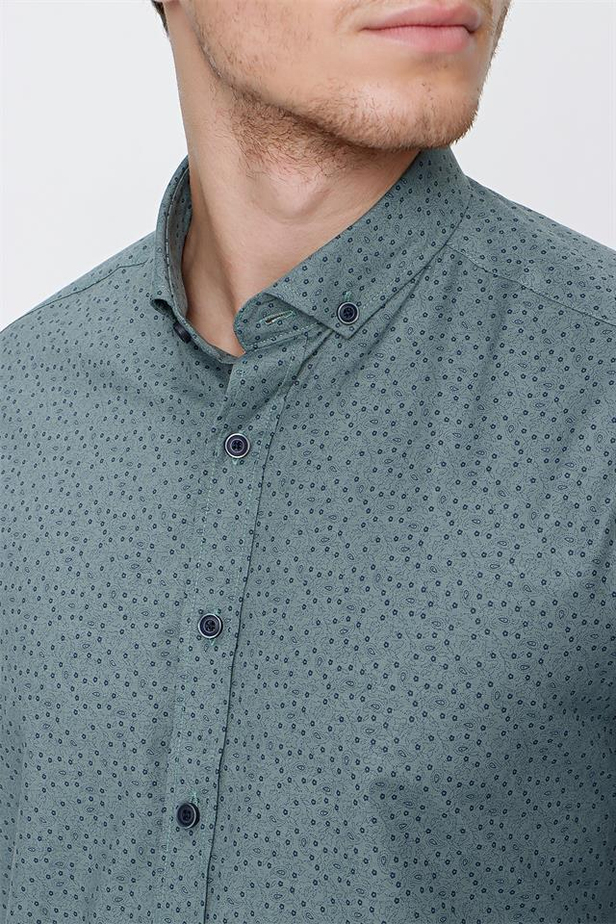 Uzun Kol Baskılı Cepsiz Slim Fit Dar Kesim Klasik Gömlek 1004220276-S