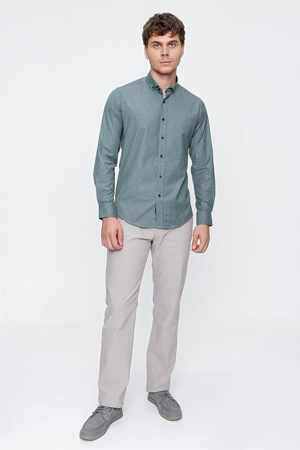 Uzun Kol Baskılı Cepsiz Slim Fit Dar Kesim Klasik Gömlek 1004220276-S