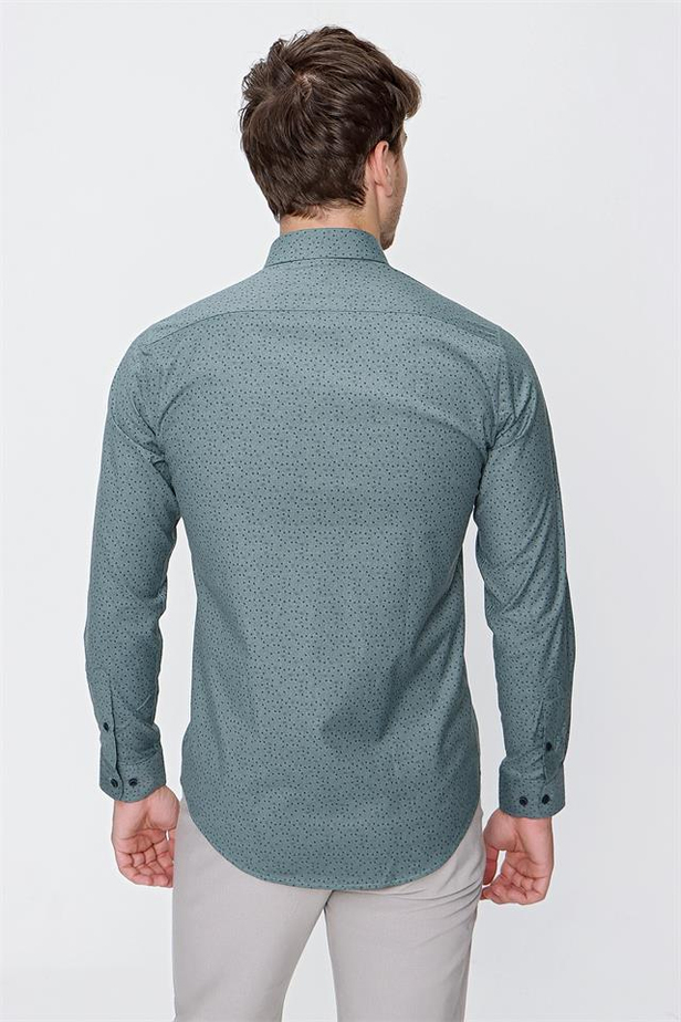 Uzun Kol Baskılı Cepsiz Slim Fit Dar Kesim Klasik Gömlek 1004220276-S