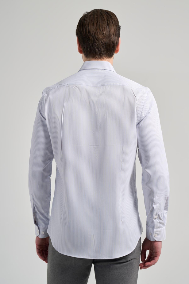 Uzun Kol Çizgili Desen Bez Ayağı İtalyan Yaka Cepsiz Esnek Classic Slim Fit Gömlek 1004250201