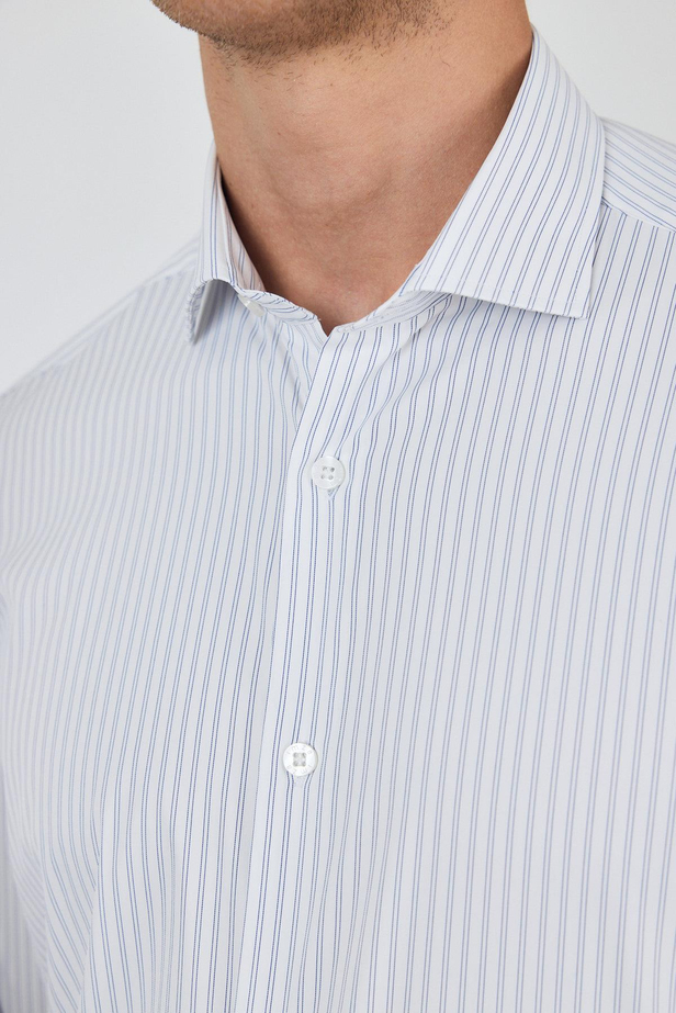 Uzun Kol Çizgili Desen Bez Ayağı Sert Yaka Cepsiz Esnek Classic Slim Fit Gömlek 1004250159