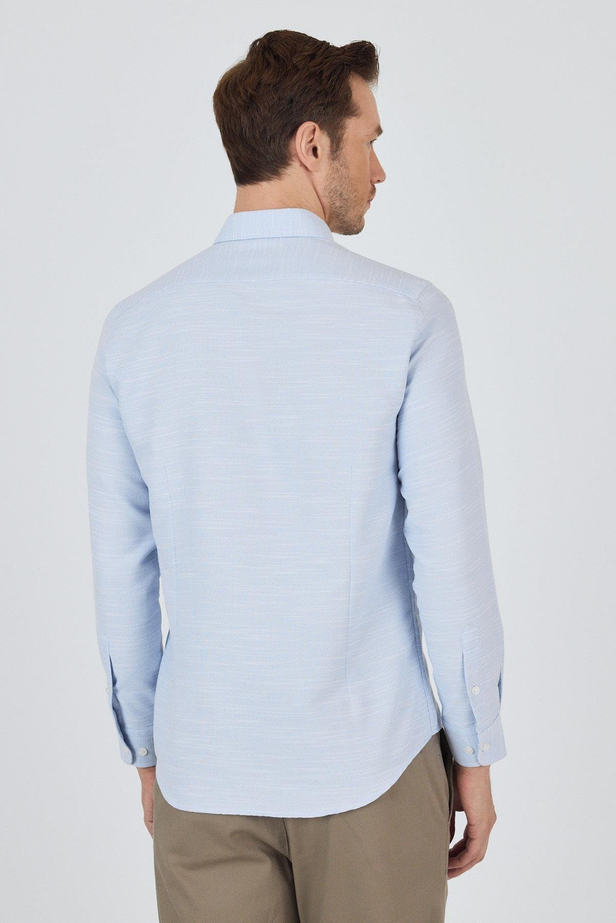 Uzun Kol Desenli Armürlü Düğmeli Yaka Cepsiz Pamuklu Classic Slim Fit Gömlek 1004250205