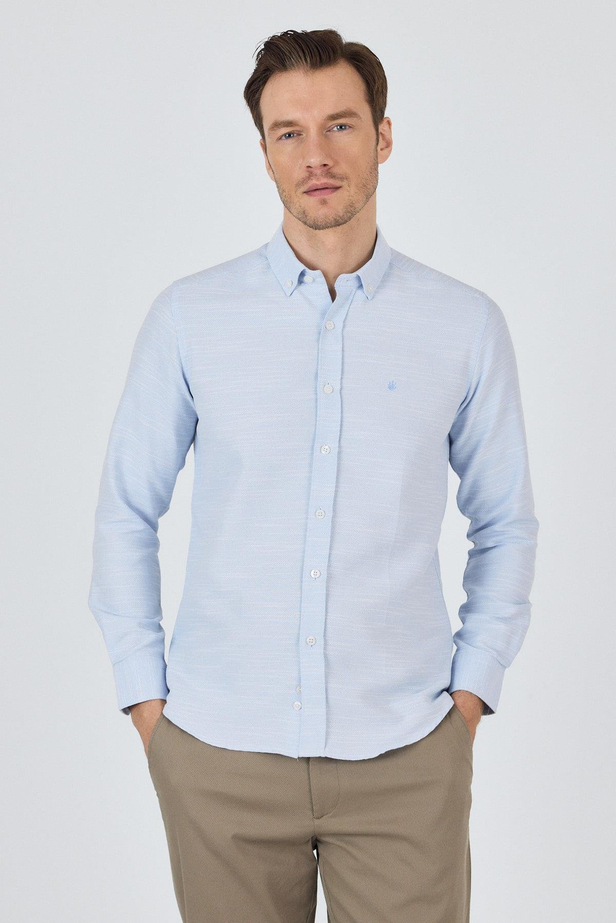 Uzun Kol Desenli Armürlü Düğmeli Yaka Cepsiz Pamuklu Classic Slim Fit Gömlek 1004250205