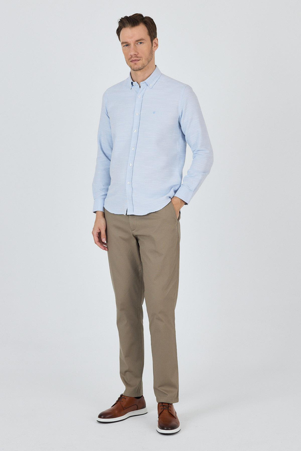 Uzun Kol Desenli Armürlü Düğmeli Yaka Cepsiz Pamuklu Classic Slim Fit Gömlek 1004250205