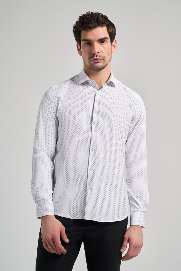 Uzun Kol Desenli Armürlü İtalyan Yaka Cepsiz Pamuklu Classic Slim Fit Gömlek 1004250196