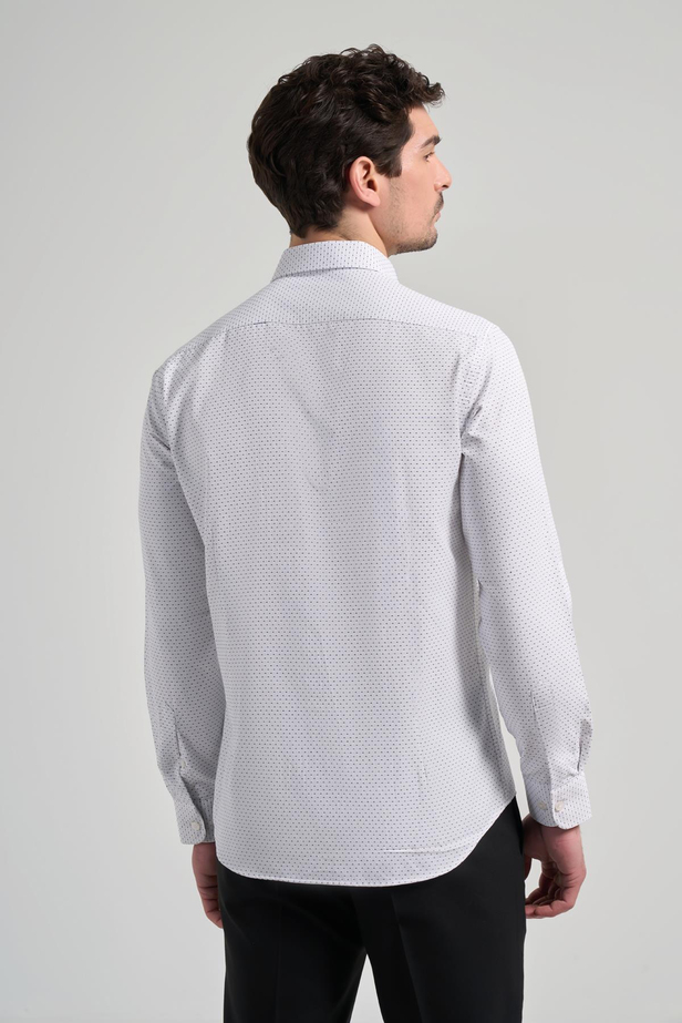Uzun Kol Desenli Armürlü İtalyan Yaka Cepsiz Pamuklu Classic Slim Fit Gömlek 1004250196