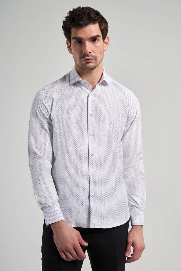 Uzun Kol Desenli Armürlü İtalyan Yaka Cepsiz Pamuklu Classic Slim Fit Gömlek 1004250196
