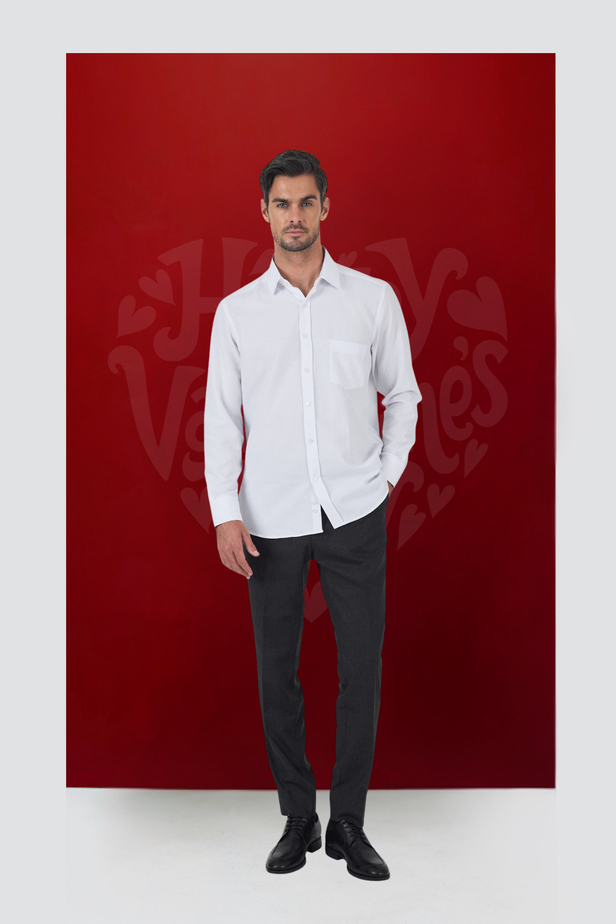 Uzun Kol Desenli Armürlü Sert Yaka cepli Pamuklu Classic Comfort Fit Gömlek 1004250187