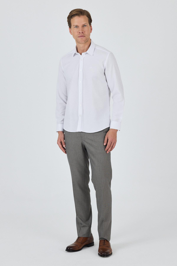 Uzun Kol Desenli Armürlü Sert Yaka Cepsiz Pamuklu Classic Slim Fit Gömlek 1004250191