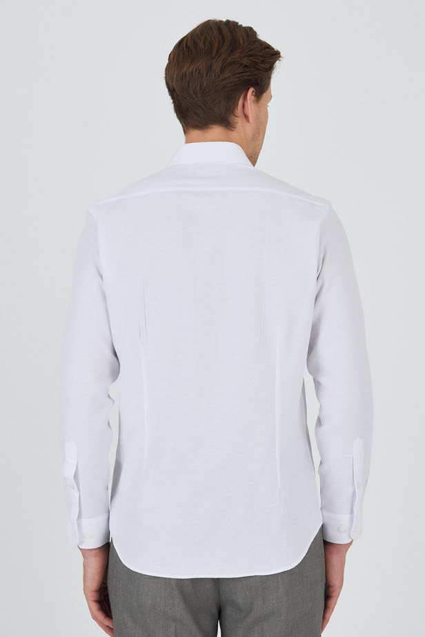 Uzun Kol Desenli Armürlü Sert Yaka Cepsiz Pamuklu Classic Slim Fit Gömlek 1004250191