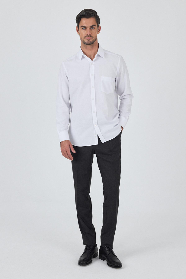 Uzun Kol Desenli Armürlü Sert Yaka cepli Pamuklu Classic Comfort Fit Gömlek 1004250187