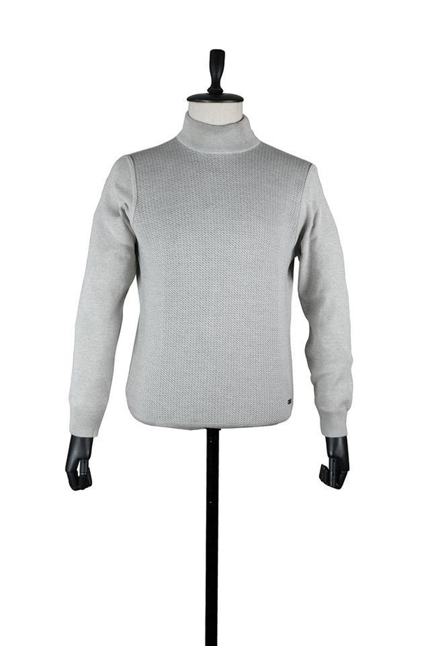 Uzun Kol Desenli Jakarlı Yarım Balıkçı Yaka Comfort Fit Rahat Kesim Klasik Triko 1012225155-M