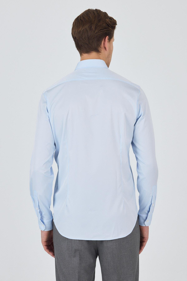 Uzun Kol Düz Bez Ayağı Sert Yaka Cepsiz Pamuklu Classic Slim Fit Gömlek 1004250160