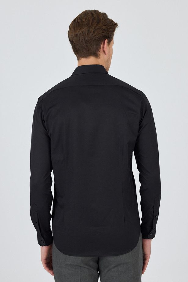 Uzun Kol Düz Bez Ayağı Sert Yaka Cepsiz Pamuklu Classic Slim Fit Gömlek 1004250195