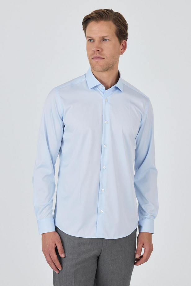Uzun Kol Düz Bez Ayağı Sert Yaka Cepsiz Pamuklu Classic Slim Fit Gömlek 1004250160