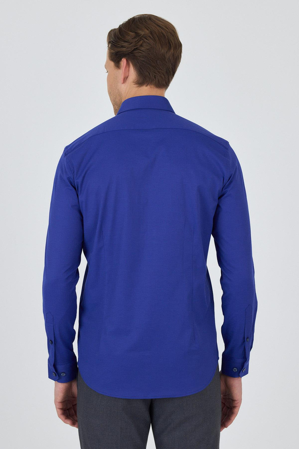 Uzun Kol Düz Bez Ayağı Sert Yaka Cepsiz Pamuklu Classic Slim Fit Gömlek 1004250195