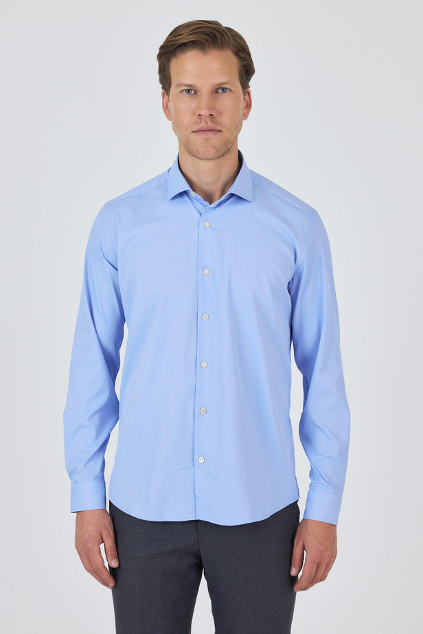 Uzun Kol Düz Bez Ayağı Sert Yaka Cepsiz Pamuklu Classic Slim Fit Gömlek 1004250160