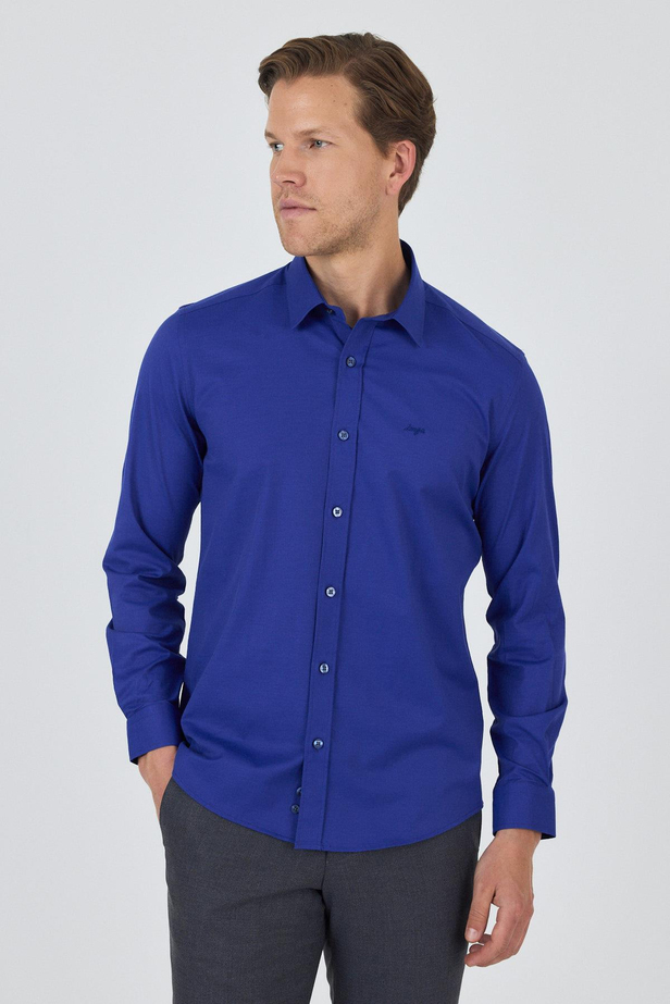 Uzun Kol Düz Bez Ayağı Sert Yaka Cepsiz Pamuklu Classic Slim Fit Gömlek 1004250195