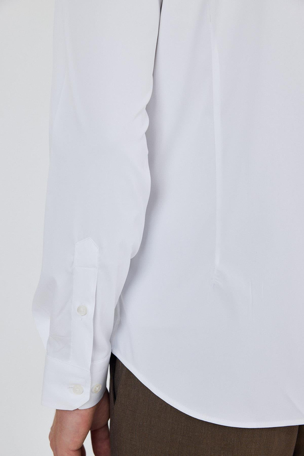 Uzun Kol Düz Bez Ayağı Sert Yaka Cepsiz Pamuklu Classic Slim Fit Gömlek 1004250160