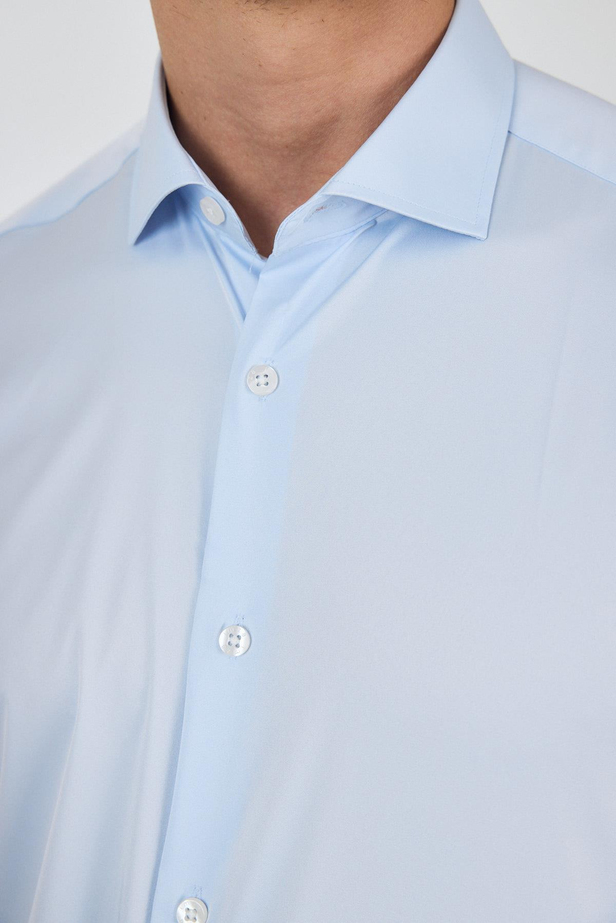 Uzun Kol Düz Bez Ayağı Sert Yaka Cepsiz Pamuklu Classic Slim Fit Gömlek 1004250160