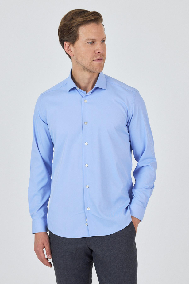 Uzun Kol Düz Bez Ayağı Sert Yaka Cepsiz Pamuklu Classic Slim Fit Gömlek 1004250160