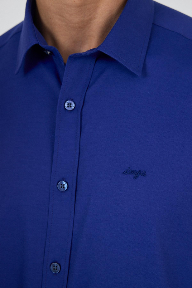 Uzun Kol Düz Bez Ayağı Sert Yaka Cepsiz Pamuklu Classic Slim Fit Gömlek 1004250195