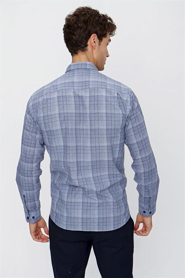 Uzun Kol Ekoseli Düğmeli Yaka Cepli Pamuklu Comfort Fit Rahat Kesim Casual Gömlek 1004225196-S