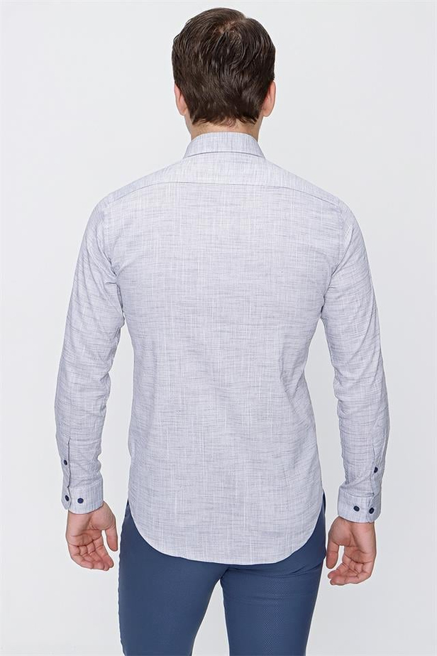 Uzun Kol Filafil Düğmeli Yaka Cepsiz Pamuklu Slim Fit Dar Kesim Casual Gömlek 1004220193-S