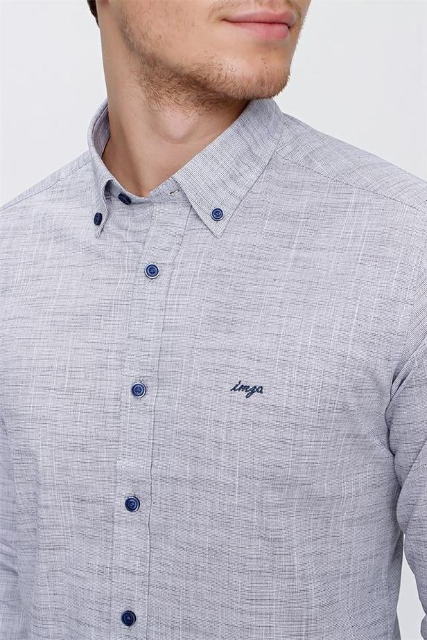 Uzun Kol Filafil Düğmeli Yaka Cepsiz Pamuklu Slim Fit Dar Kesim Casual Gömlek 1004220193-S