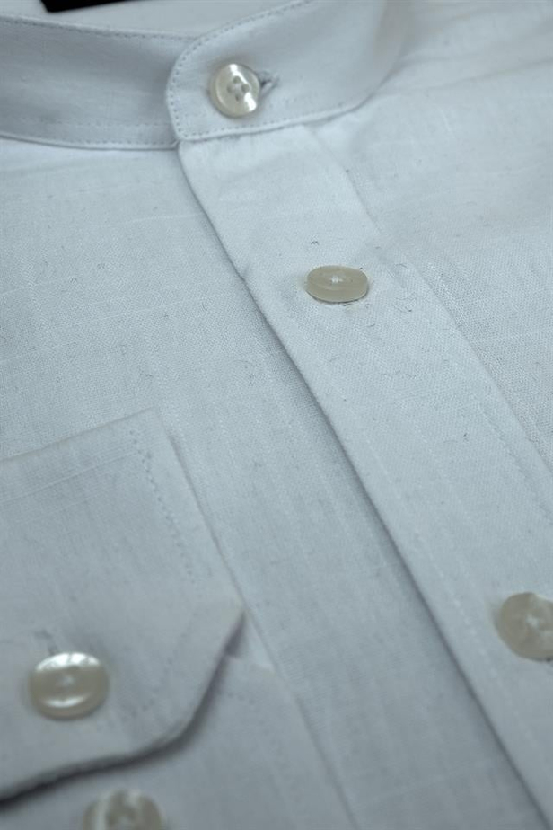 Uzun Kol Hakim Yaka Cepsiz %100 Pamuk Slim Fit Dar Kesim Casual Gömlek 1004220216-S