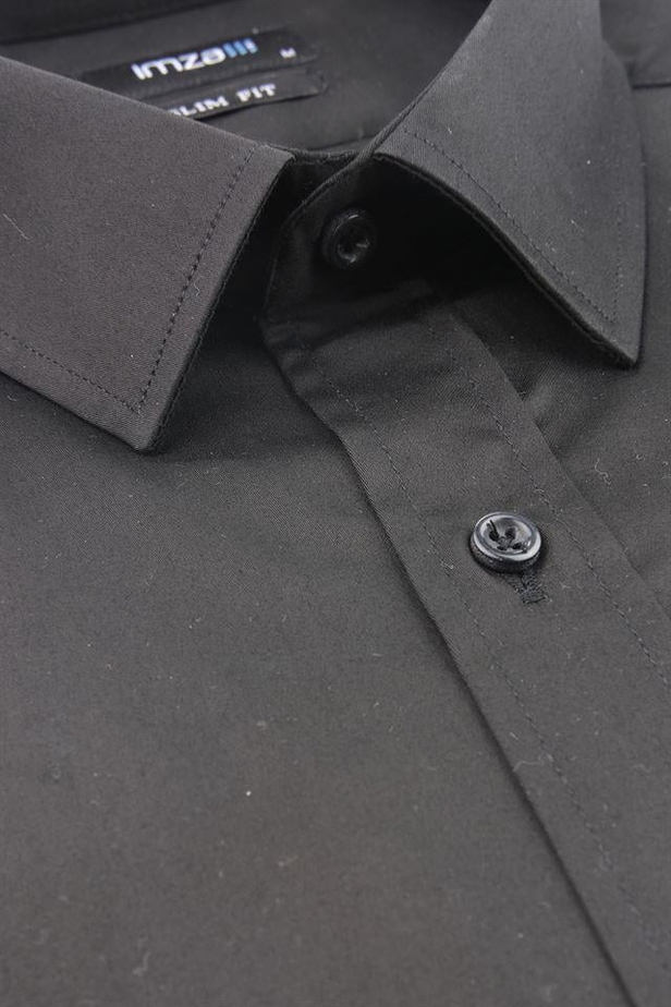 Uzun Kol Saten Sert Yaka Cepsiz %100 Pamuk Slim Fit Dar Kesim Klasik Gömlek 1004220424-S