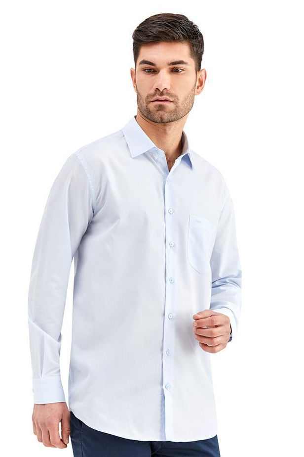Uzun Kol Sert Yaka Cepli Comfort Fit Rahat Kesim Klasik Gömlek 1004220941-M