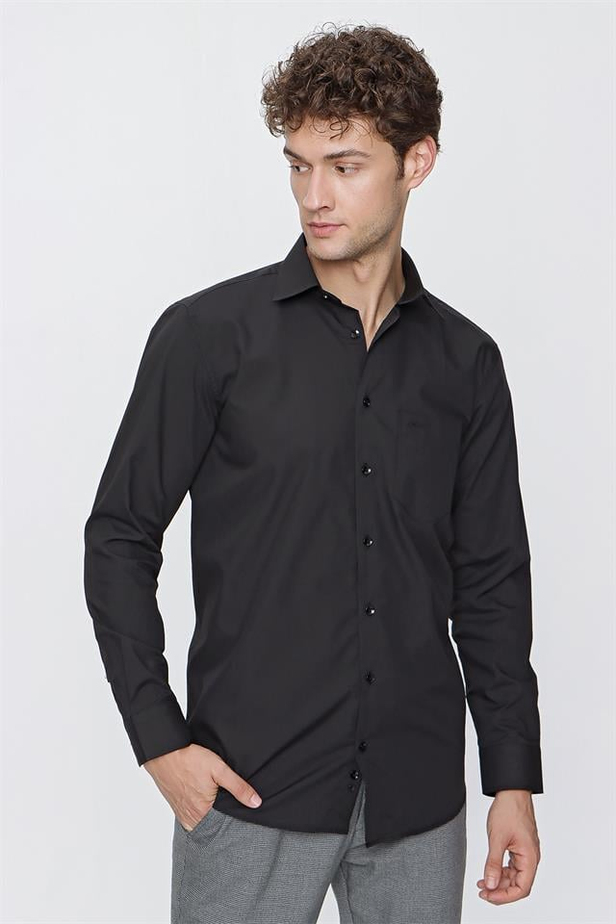 Uzun Kol Sert Yaka Cepli Comfort Fit Rahat Kesim Basic Gömlek 1004220051-S
