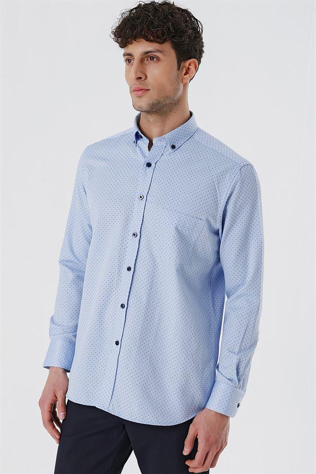 Uzun Kollu Baskılı ArmürlüCepli Pamuklu Klasik Comfort Fit Rahat Kesim Gömlek 1004230191-S