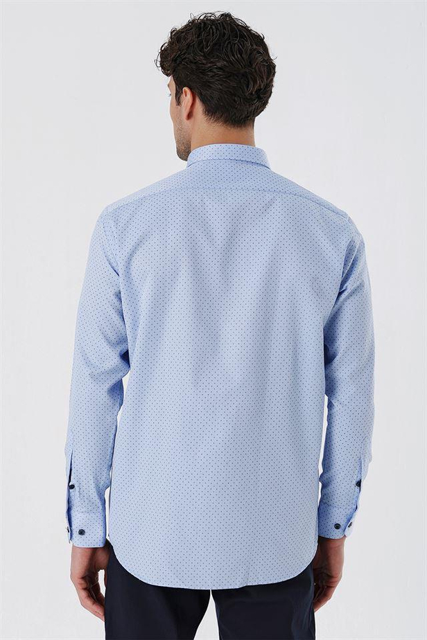 Uzun Kollu Baskılı ArmürlüCepli Pamuklu Klasik Comfort Fit Rahat Kesim Gömlek 1004230191-S