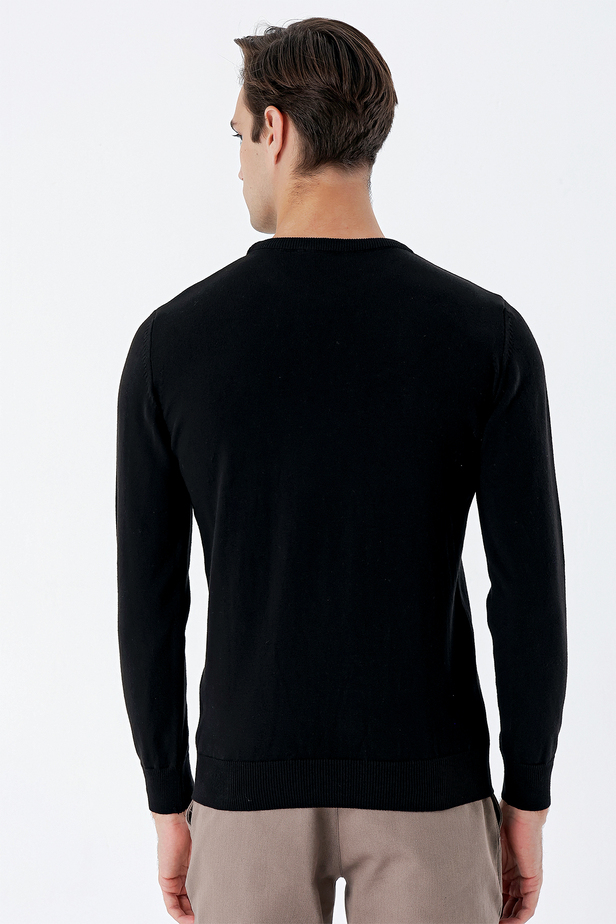 Uzun Kollu Desenli Bisiklet Yaka Pamuklu Klasik Comfort Fit Triko 1012235158 Siyah