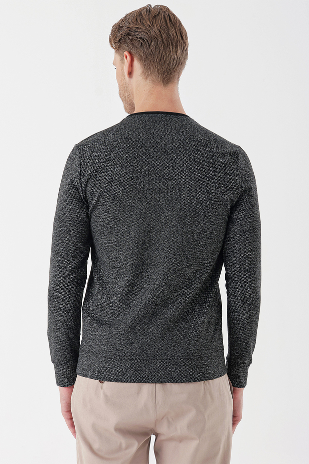 Uzun Kollu Desenli Örme Bisiklet Yaka    Casual Slim Fit Dar Kesim Sweatshirt 1013235101 Siyah
