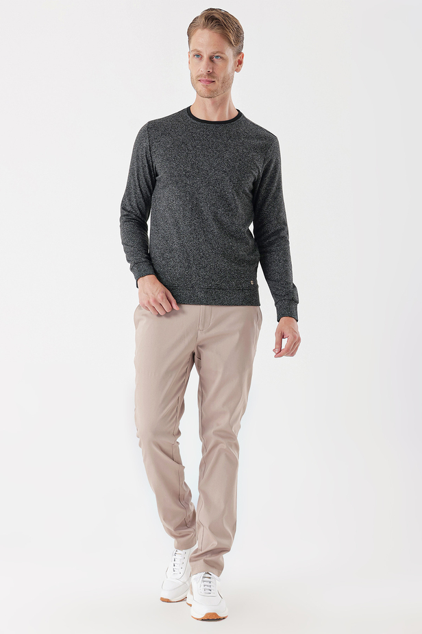 Uzun Kollu Desenli Örme Bisiklet Yaka    Casual Slim Fit Dar Kesim Sweatshirt 1013235101 Siyah