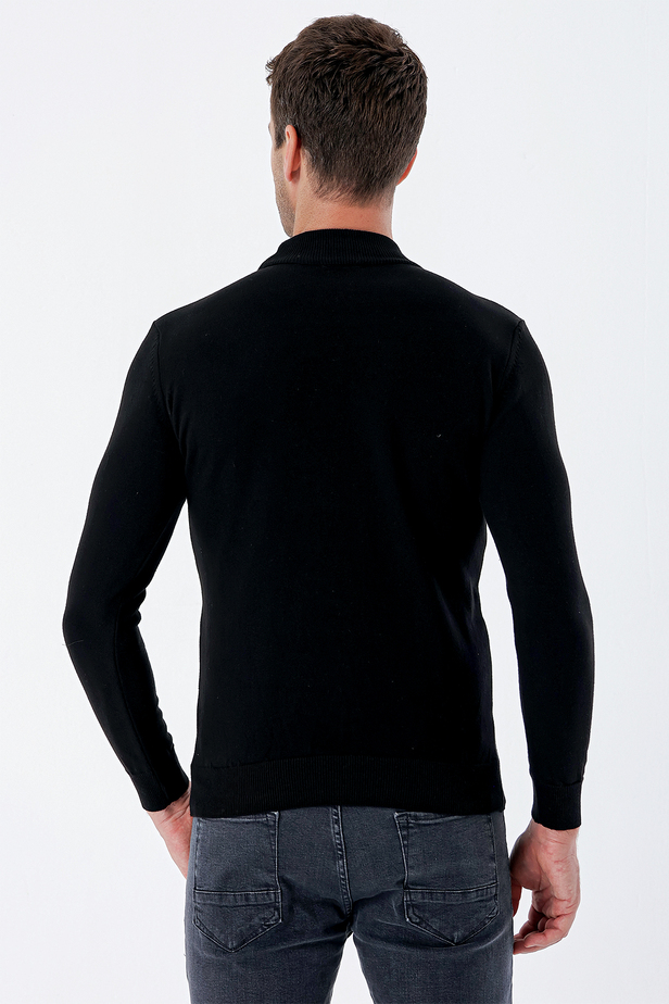 Uzun Kollu Desenli Örme Yarım Balıkçı Yaka Pamuklu Klasik Comfort Triko 1012235156 Siyah