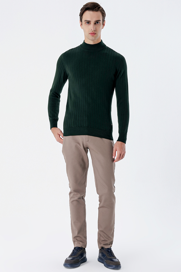 Uzun Kollu Desenli Örme Yarım Balıkçı Yaka Pamuklu Klasik Comfort Triko 1012235166 Koyu Yeşil