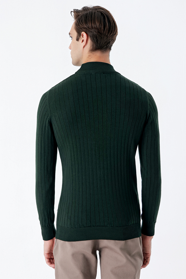 Uzun Kollu Desenli Örme Yarım Balıkçı Yaka Pamuklu Klasik Comfort Triko 1012235166 Koyu Yeşil