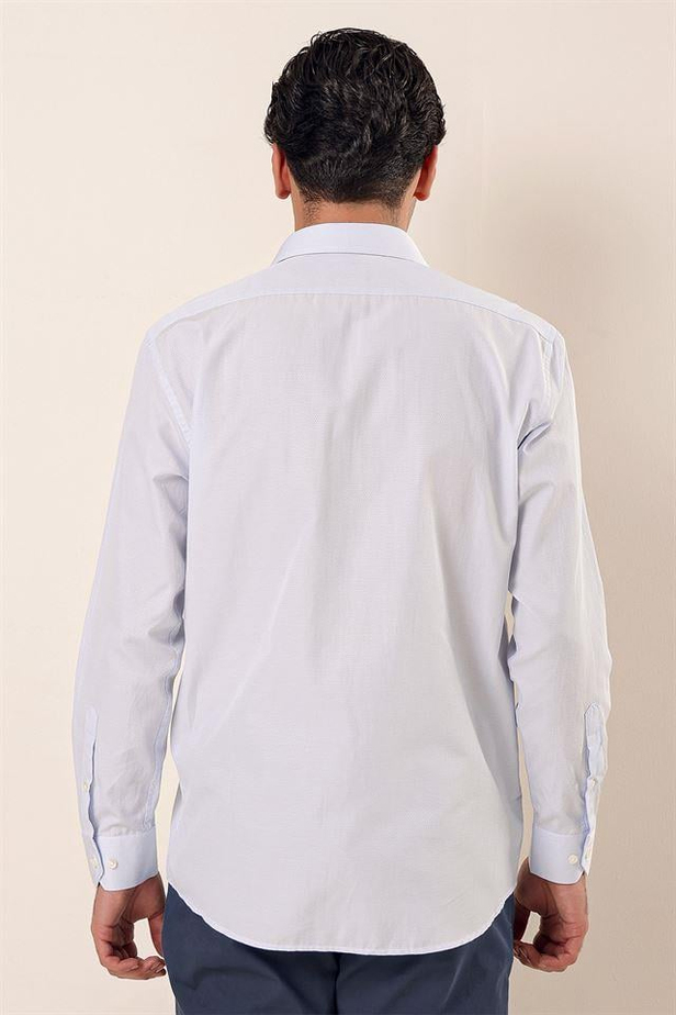 Uzun Kollu Desenli Sert Yaka Cepli Pamuklu Klasik Comfort Fit Gömlek 1004230185-M