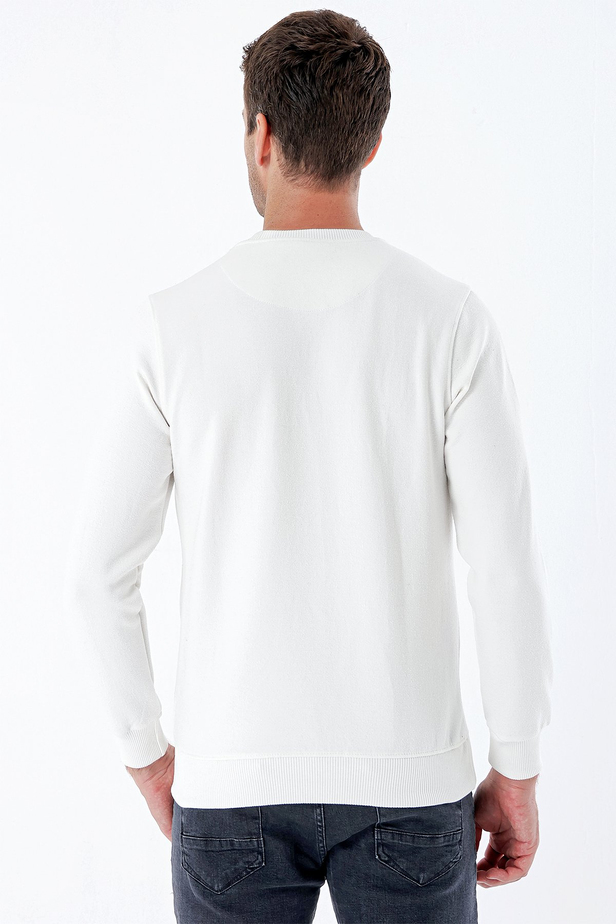 Uzun Kollu  Örme Bisiklet Yaka   Likralı Casual Comfort Fit Sweatshirt 1013235103 Ekru