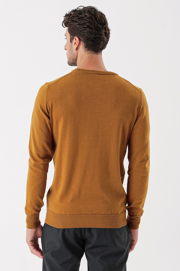 Uzun Kollu Örme Bisiklet Yaka Pamuklu Klasik Comfort Fit Triko 1012235006 Hardal