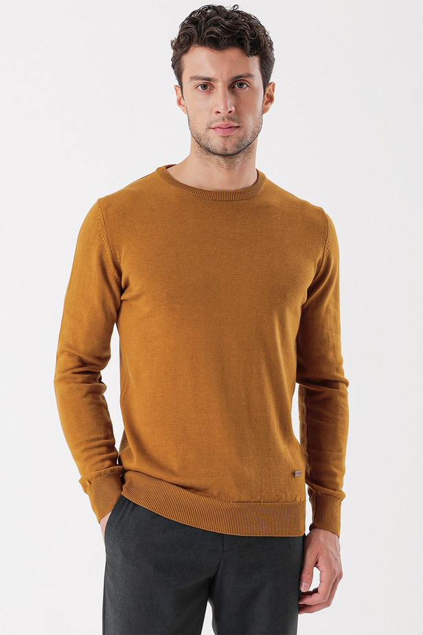 Uzun Kollu Örme Bisiklet Yaka Pamuklu Klasik Comfort Fit Triko 1012235006 Hardal