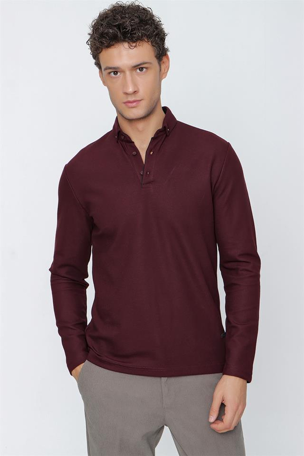 Uzun Kollu Pike İtalyan Yaka Casual Slim Fit Dar Kesim Pamuklu Sweatshirt 1013225200-S