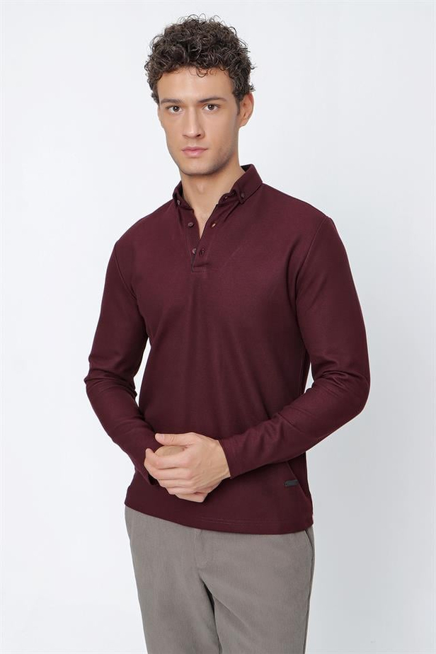 Uzun Kollu Pike İtalyan Yaka Casual Slim Fit Dar Kesim Pamuklu Sweatshirt 1013225200-S
