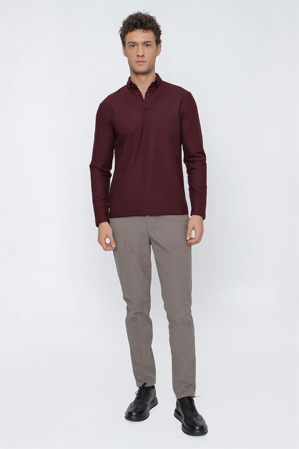 Uzun Kollu Pike İtalyan Yaka Casual Slim Fit Dar Kesim Pamuklu Sweatshirt 1013225200-S