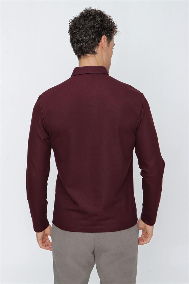 Uzun Kollu Pike İtalyan Yaka Casual Slim Fit Dar Kesim Pamuklu Sweatshirt 1013225200-S